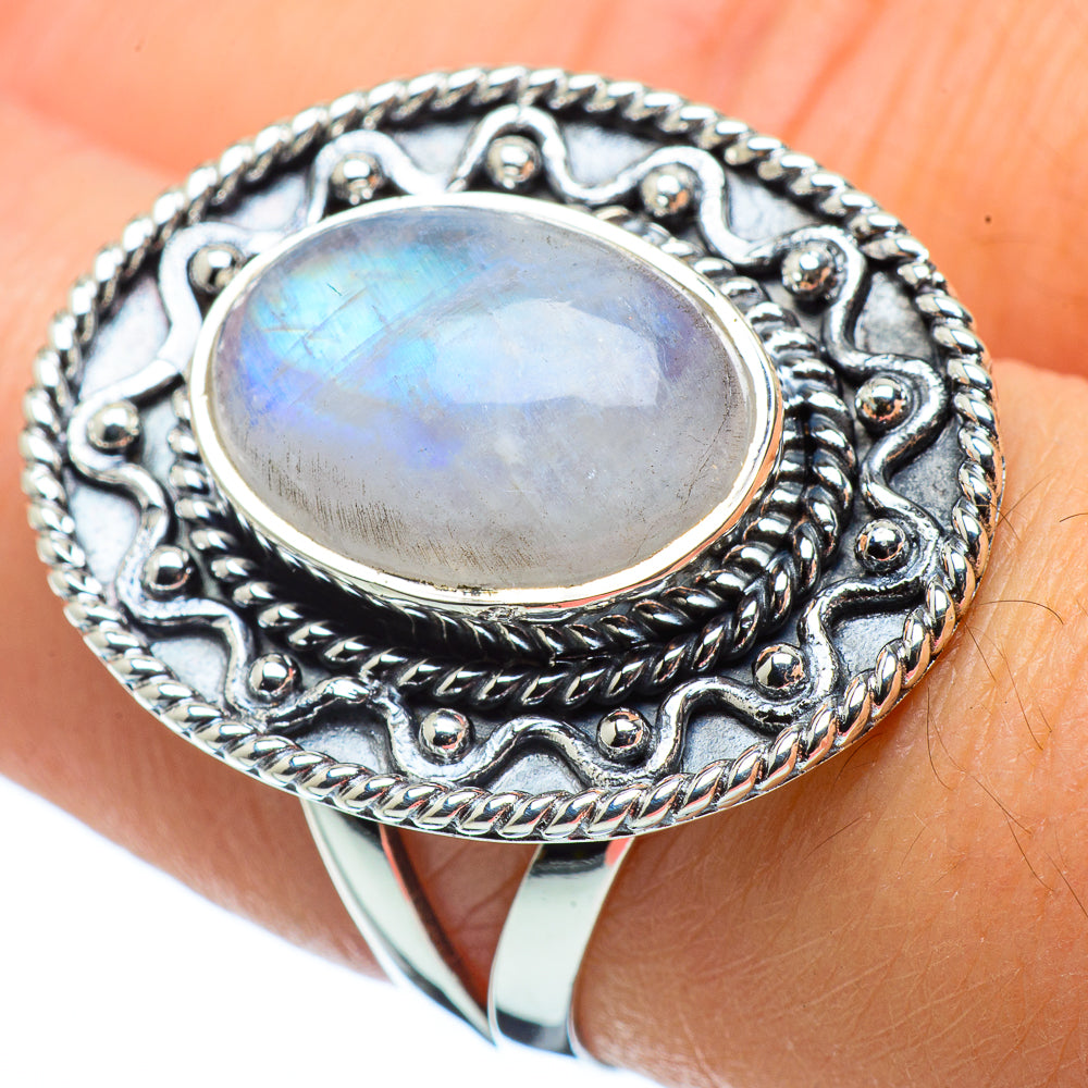 Rainbow Moonstone Rings handcrafted by Ana Silver Co - RING32491