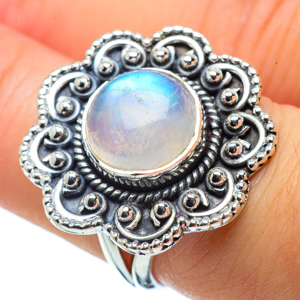 Rainbow Moonstone Rings handcrafted by Ana Silver Co - RING32543