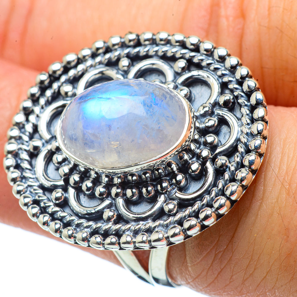 Rainbow Moonstone Rings handcrafted by Ana Silver Co - RING32760