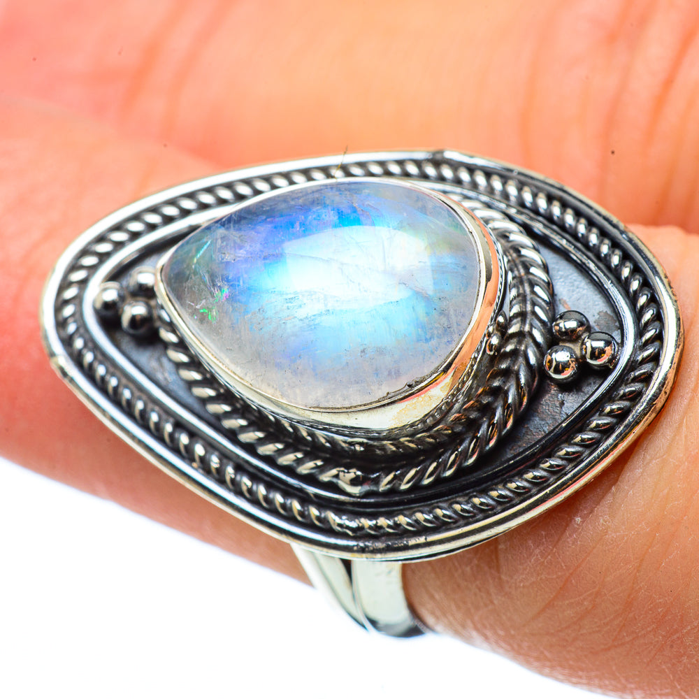Rainbow Moonstone Rings handcrafted by Ana Silver Co - RING32915