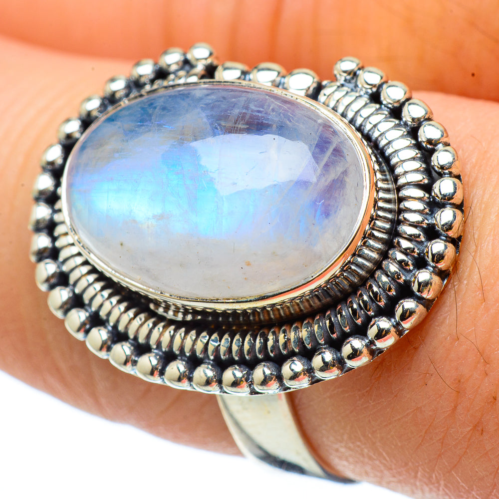 Rainbow Moonstone Rings handcrafted by Ana Silver Co - RING32942