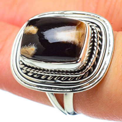 Sterling silver ring with dark jasper cabochon and rope-edge bezel