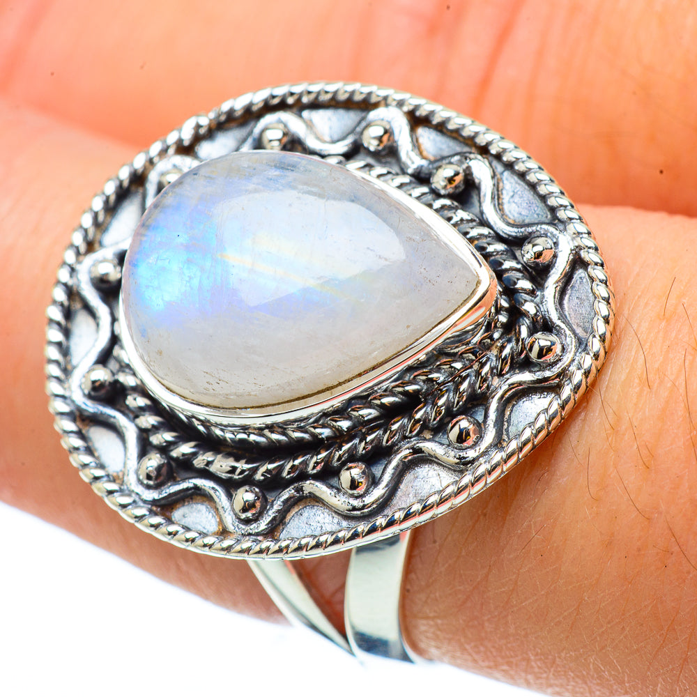 Rainbow Moonstone Rings handcrafted by Ana Silver Co - RING32957