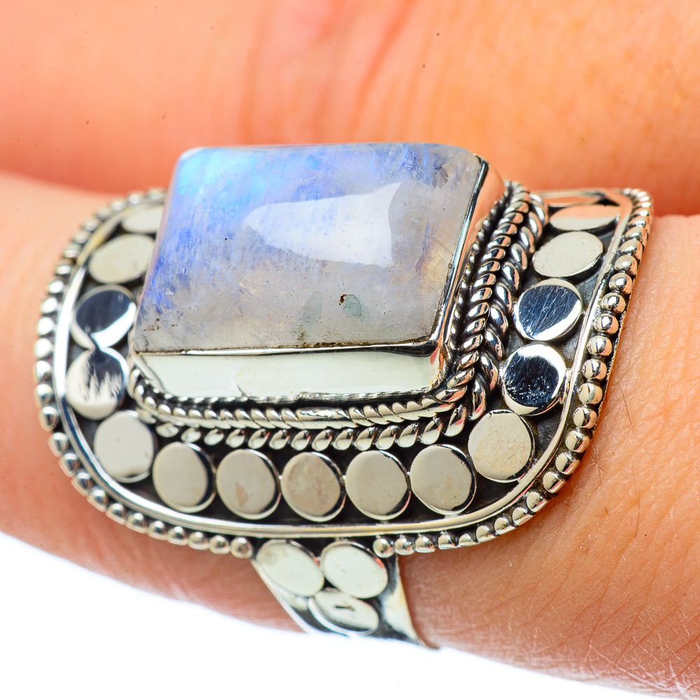Rainbow Moonstone Rings handcrafted by Ana Silver Co - RING33608