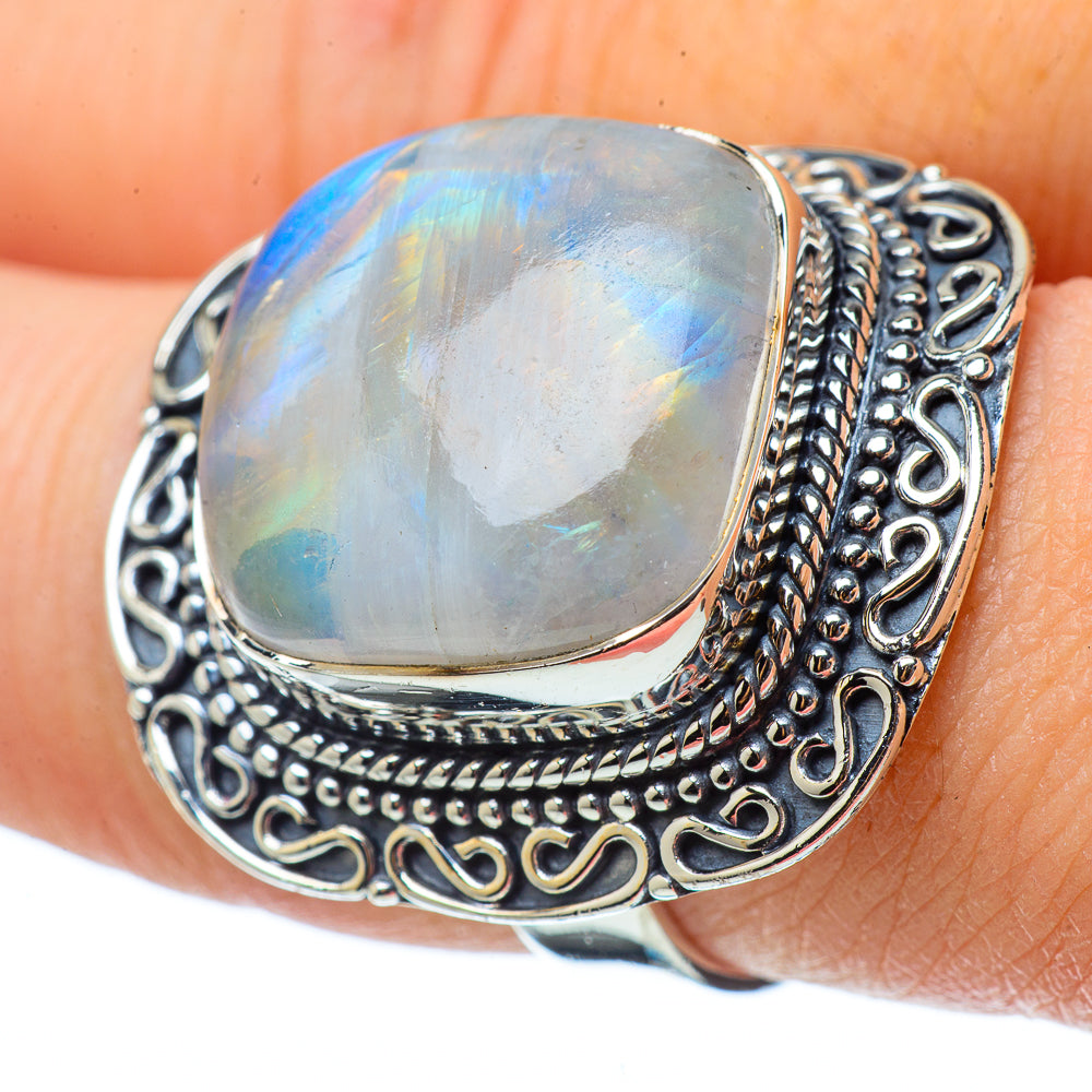 Rainbow Moonstone Rings handcrafted by Ana Silver Co - RING33609