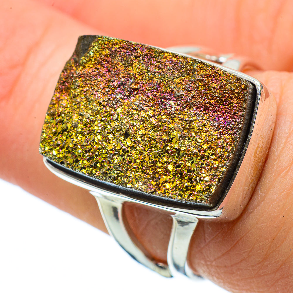 Spectro Pyrite Druzy Rings handcrafted by Ana Silver Co - RING33811