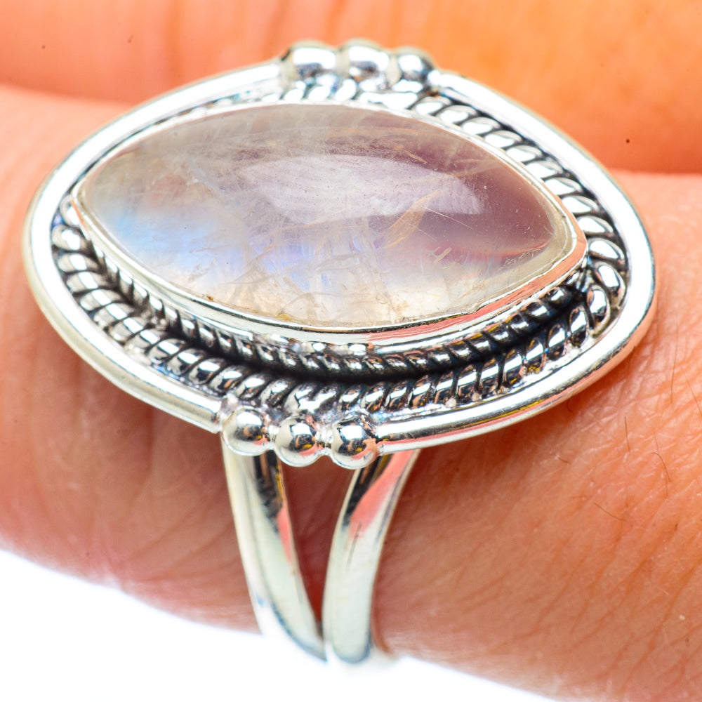 Rainbow Moonstone Rings handcrafted by Ana Silver Co - RING34687