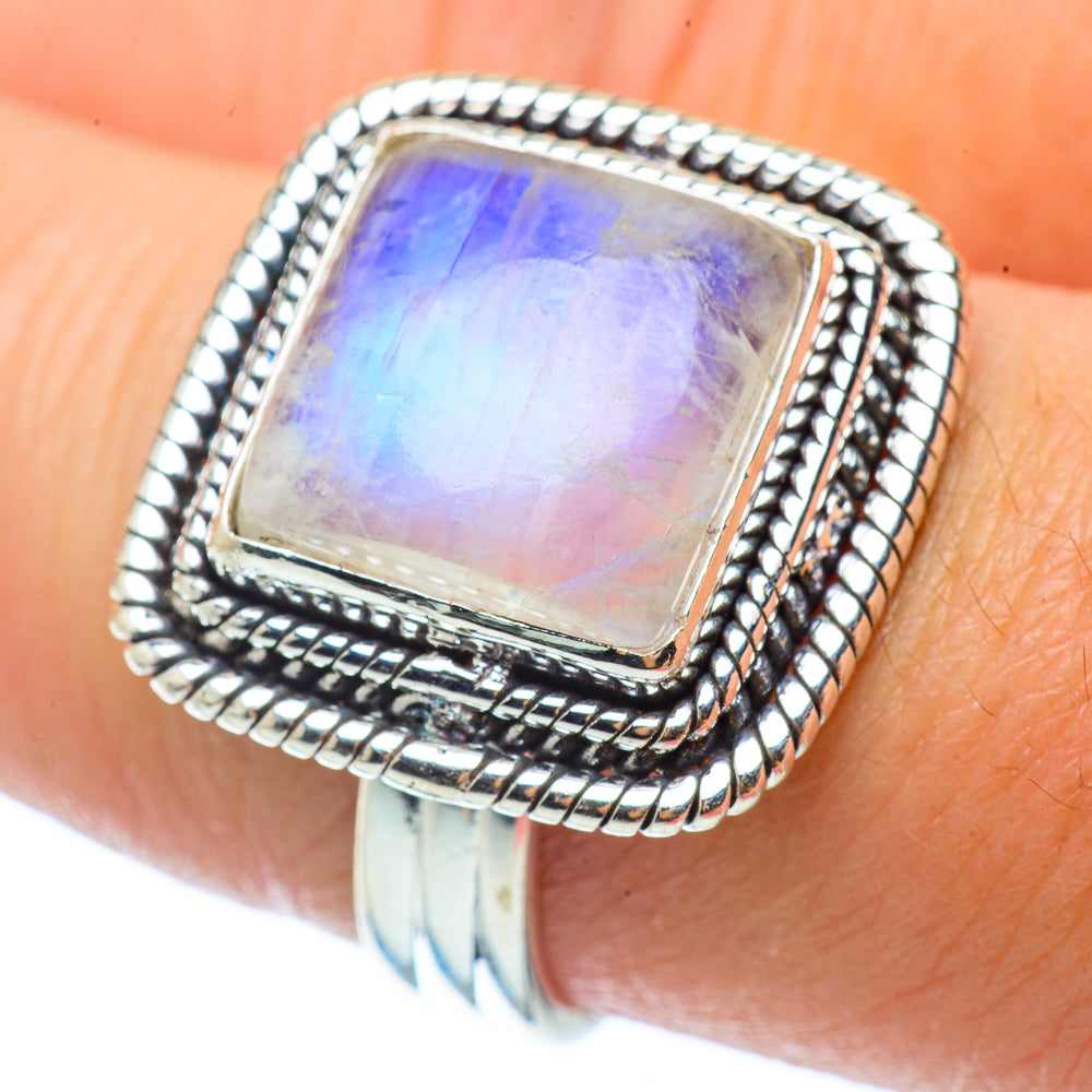 Rainbow Moonstone Rings handcrafted by Ana Silver Co - RING34837