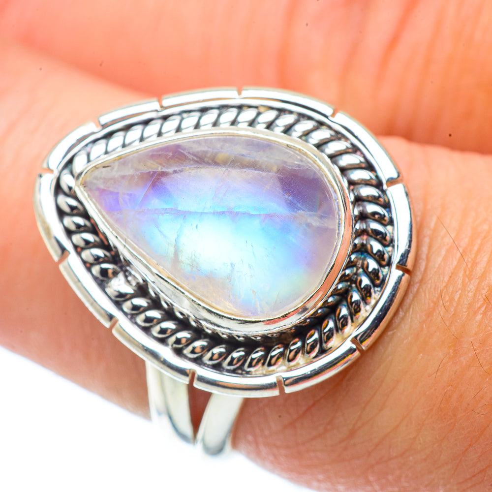 Rainbow Moonstone Rings handcrafted by Ana Silver Co - RING34858