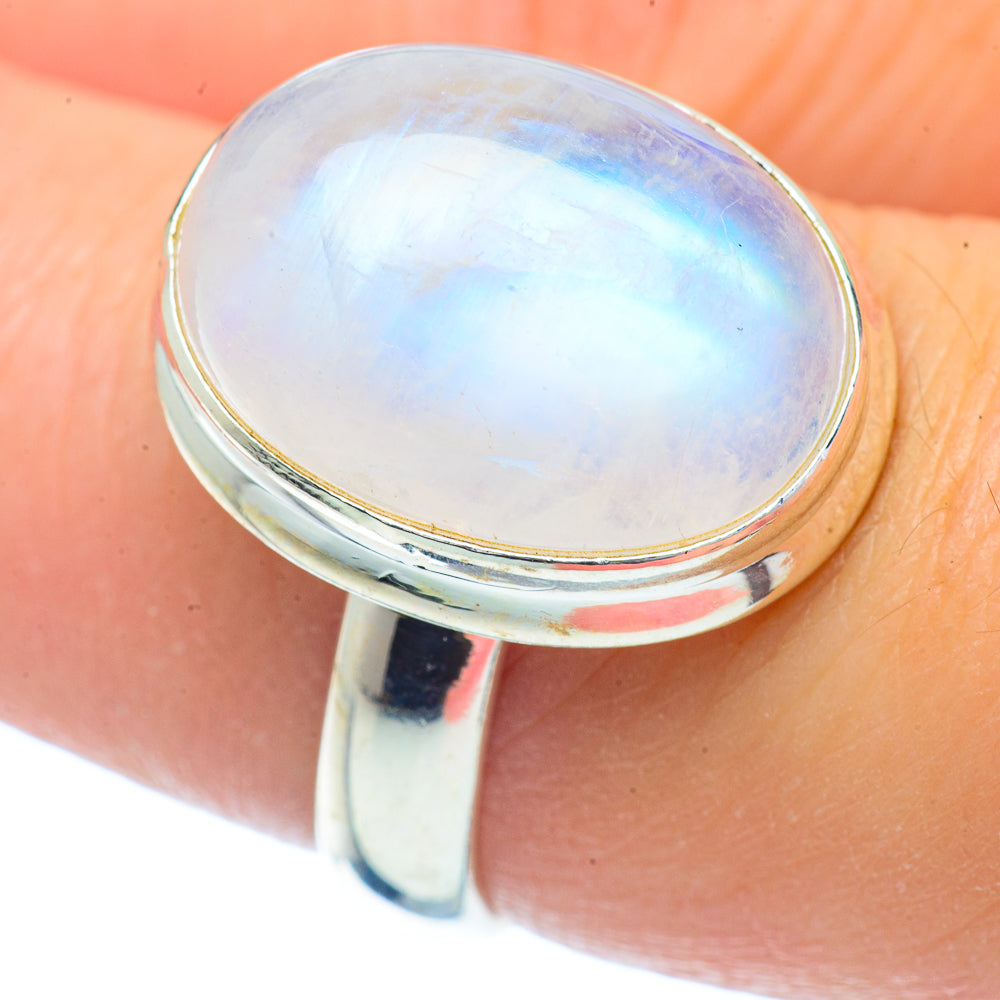 Rainbow Moonstone Rings handcrafted by Ana Silver Co - RING35051