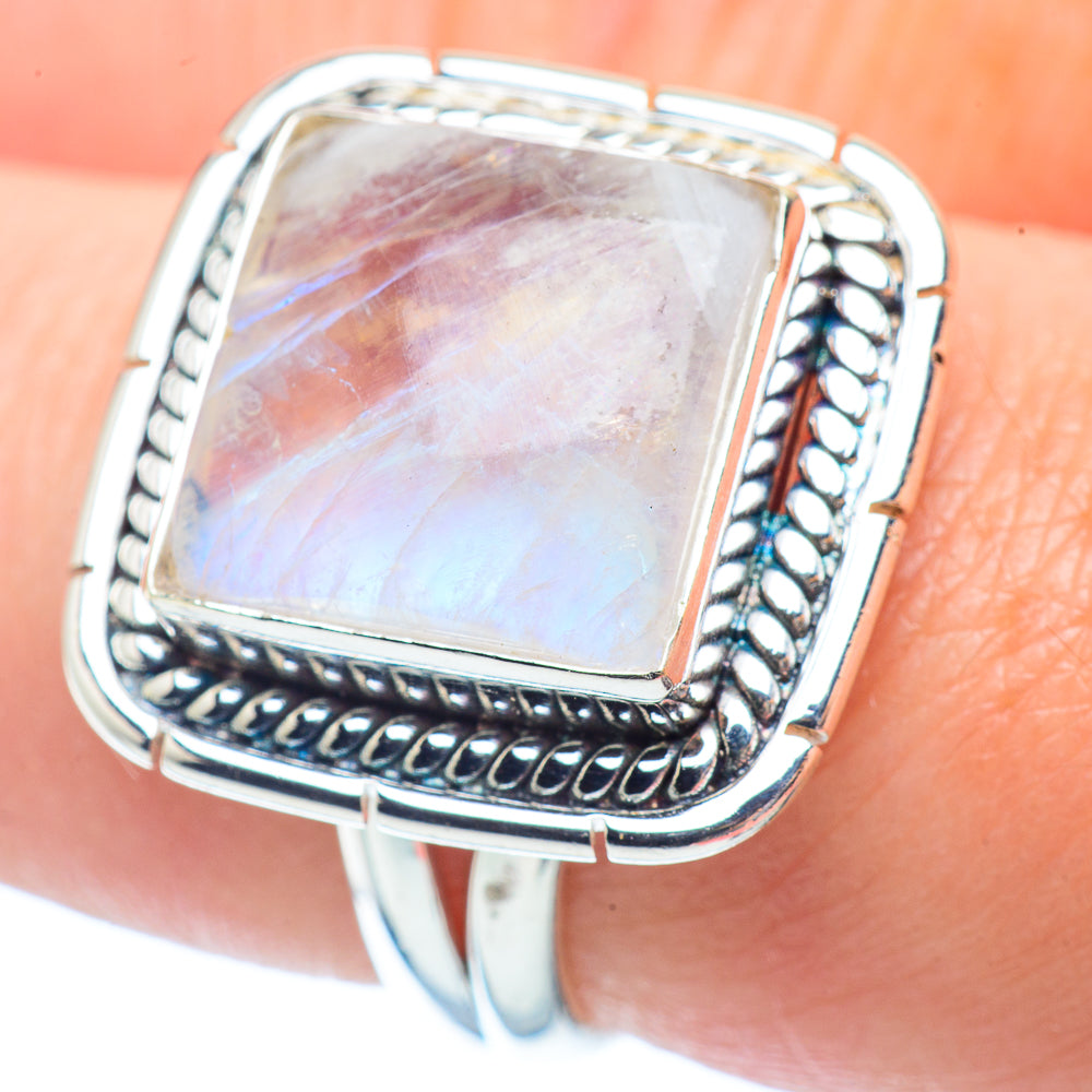 Rainbow Moonstone Rings handcrafted by Ana Silver Co - RING35340