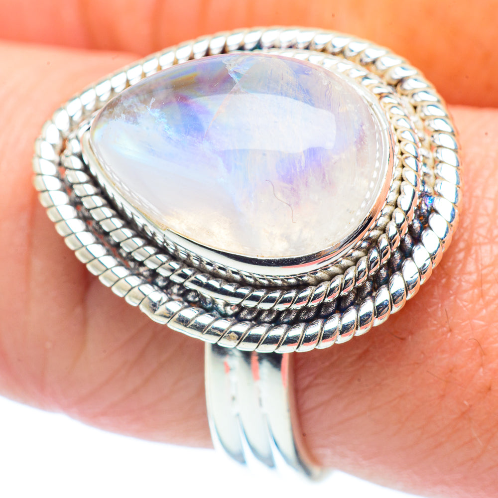 Rainbow Moonstone Rings handcrafted by Ana Silver Co - RING35582