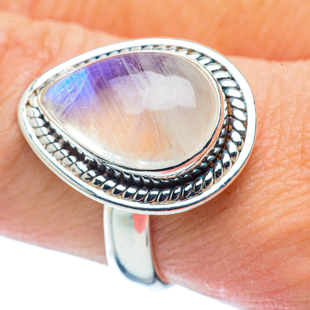 Rainbow Moonstone Rings handcrafted by Ana Silver Co - RING35746
