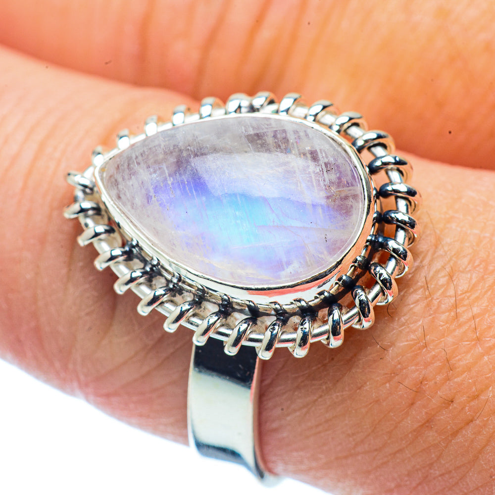 Rainbow Moonstone Rings handcrafted by Ana Silver Co - RING35887