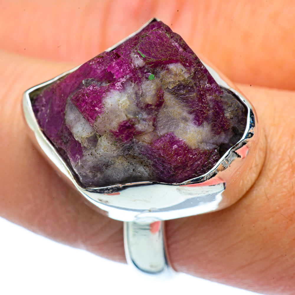 Sterling silver rough tourmaline ring with pink and purple crystal stone