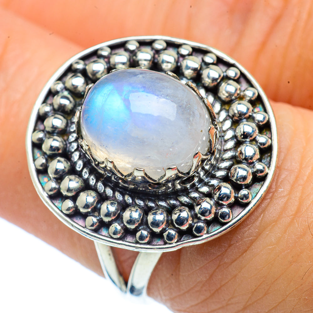 Rainbow Moonstone Rings handcrafted by Ana Silver Co - RING37740