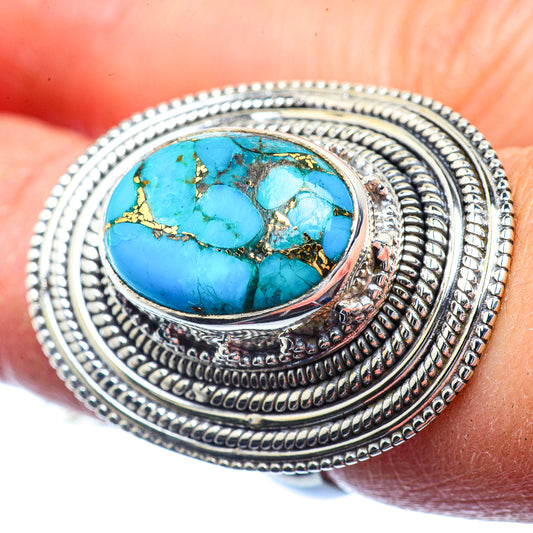 Blue Copper Composite Turquoise Rings handcrafted by Ana Silver Co - RING39953