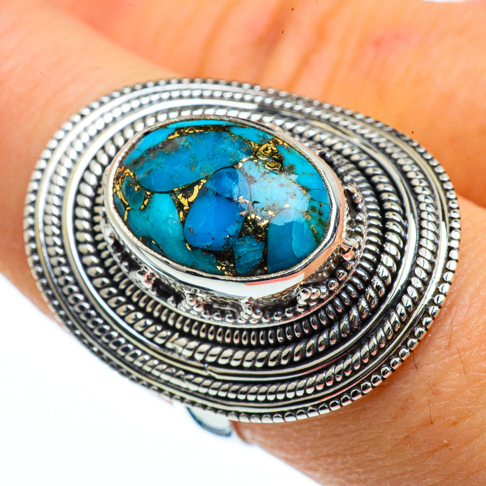 Blue Composite Turquoise Rings handcrafted by Ana Silver Co - RING40330