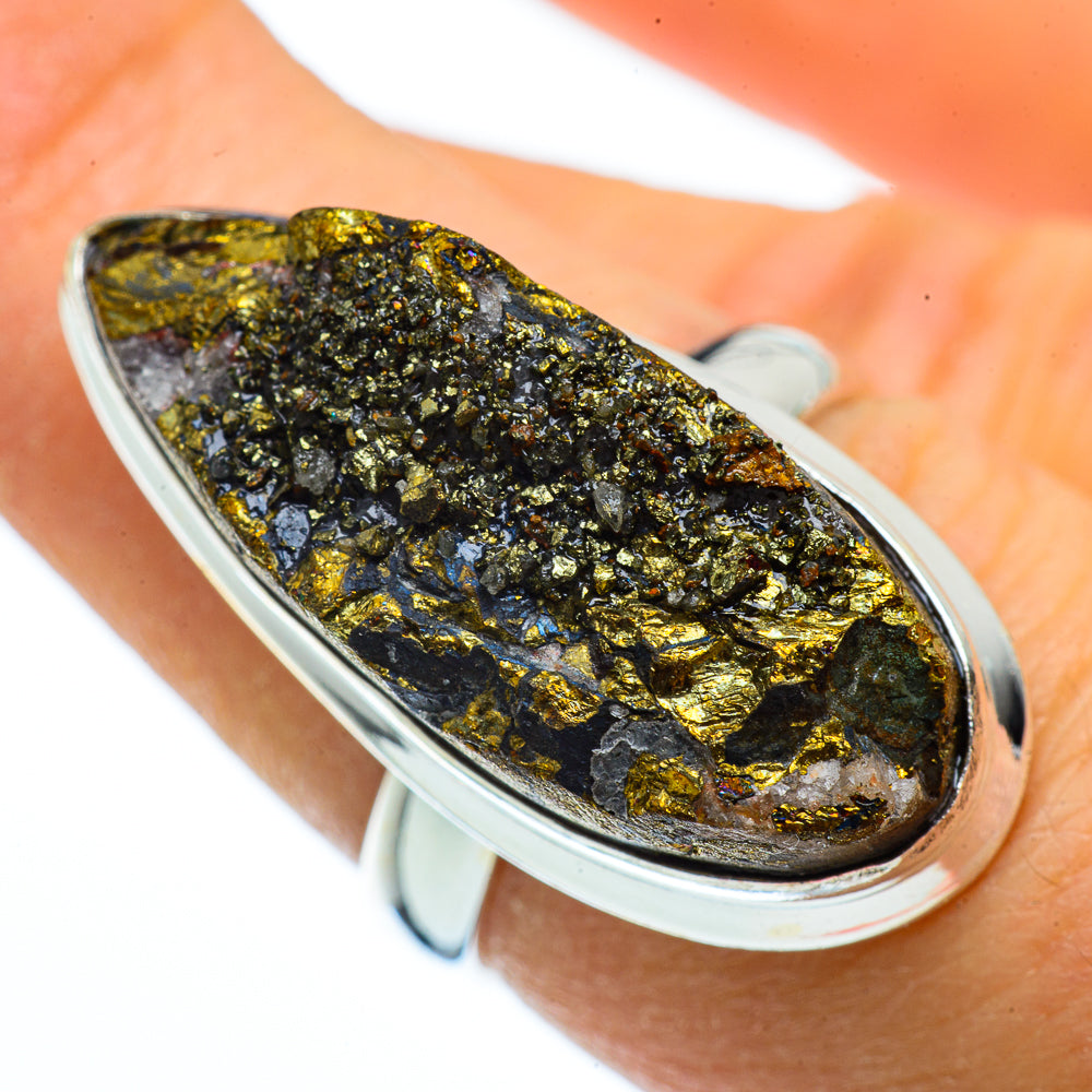 Spectro Pyrite Druzy Rings handcrafted by Ana Silver Co - RING40357