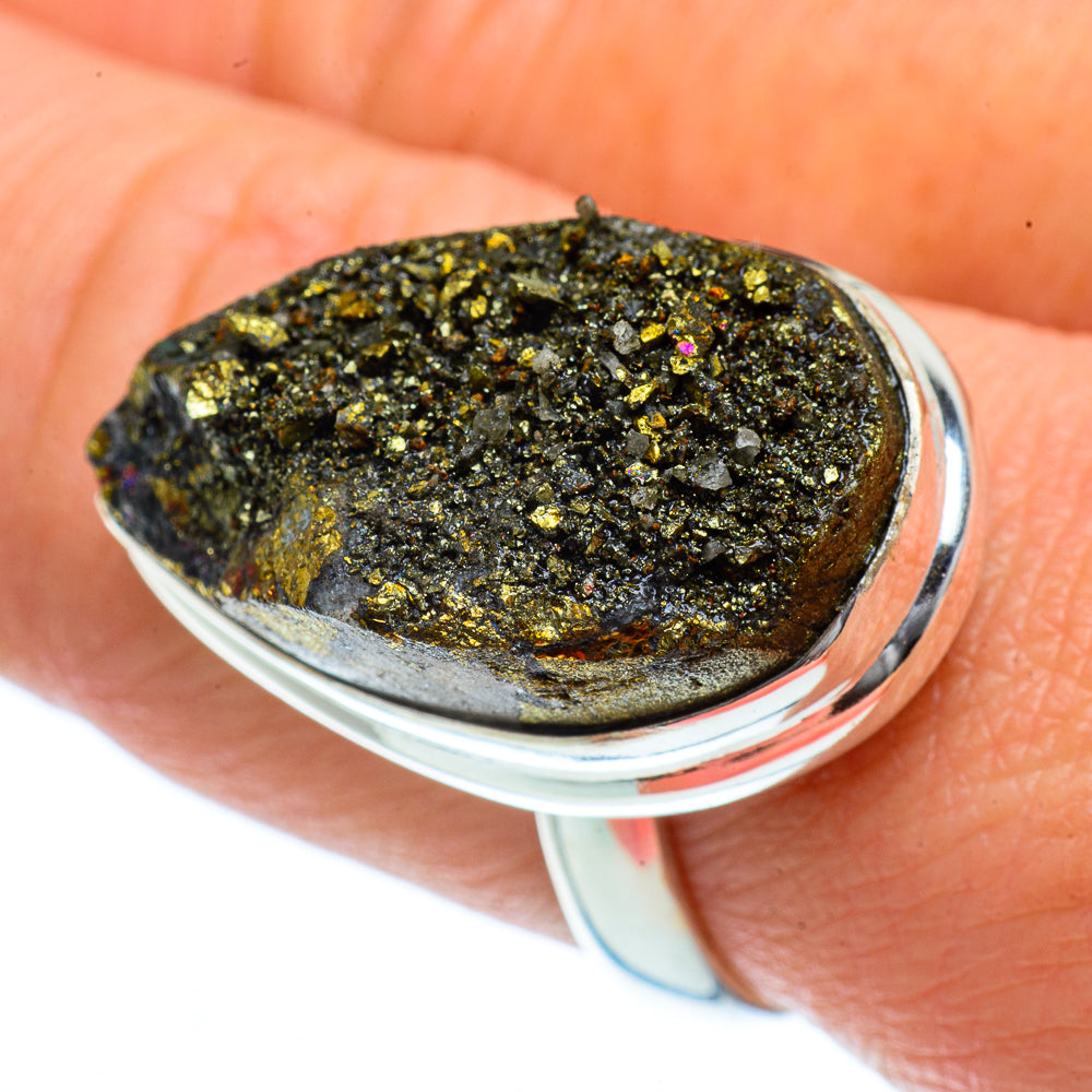 Spectro Pyrite Druzy Rings handcrafted by Ana Silver Co - RING40464