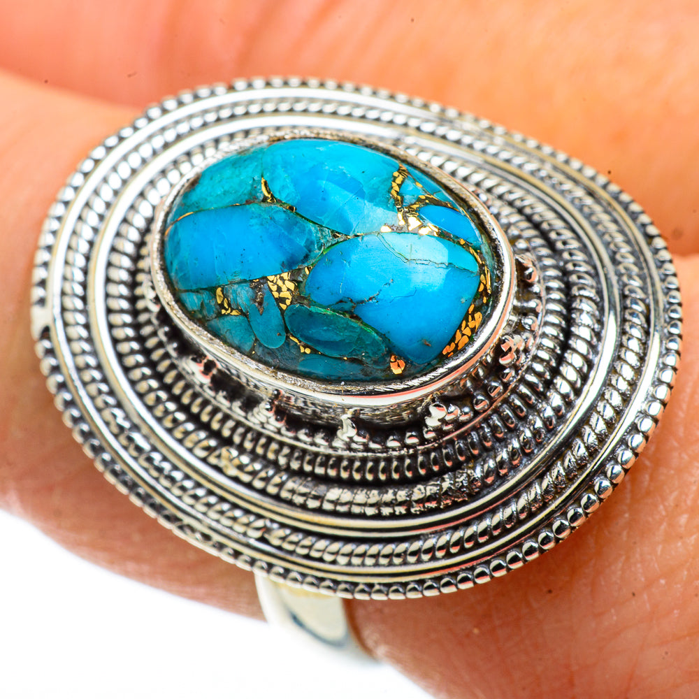 Blue Copper Composite Turquoise Rings handcrafted by Ana Silver Co - RING41118