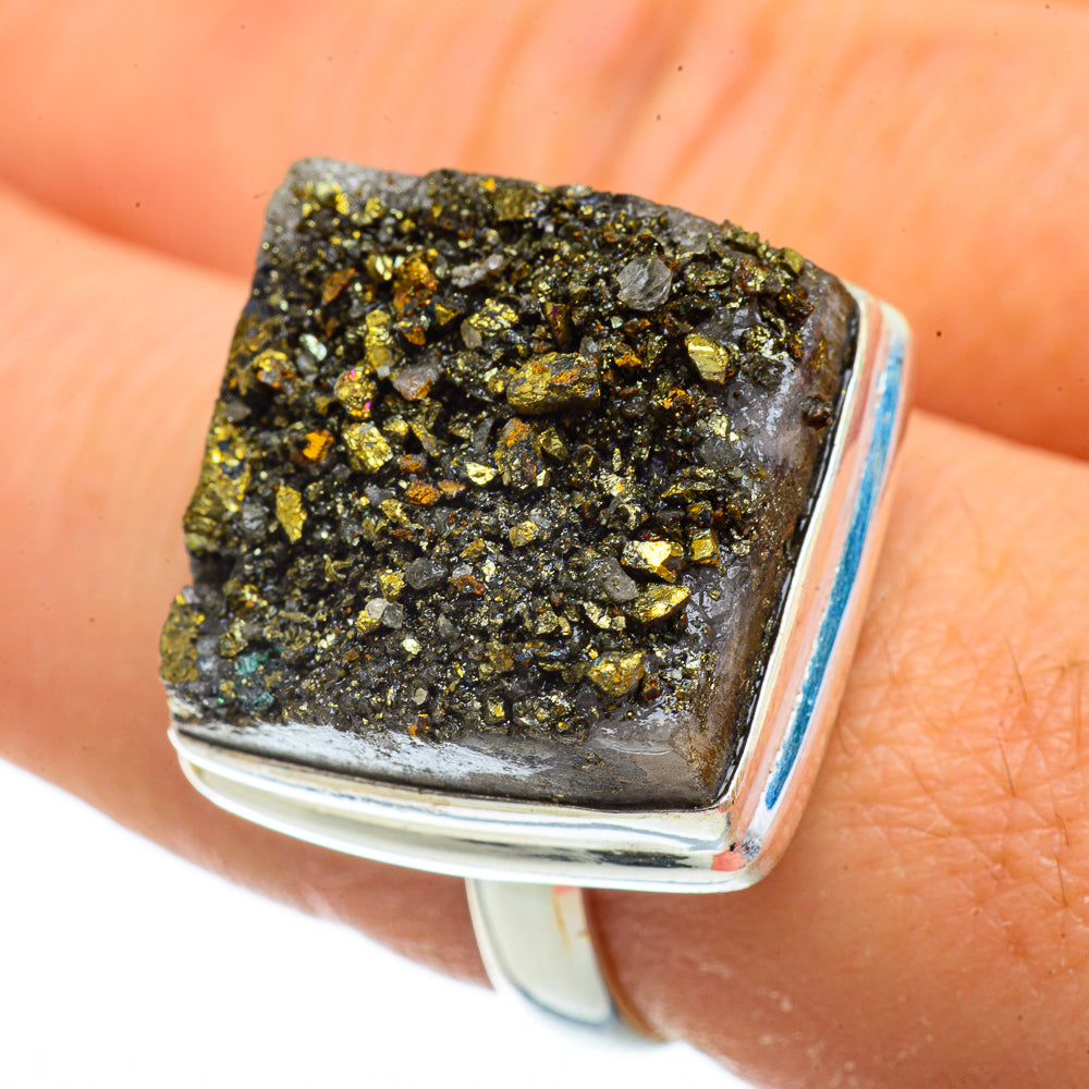 Spectro Pyrite Druzy Rings handcrafted by Ana Silver Co - RING41914