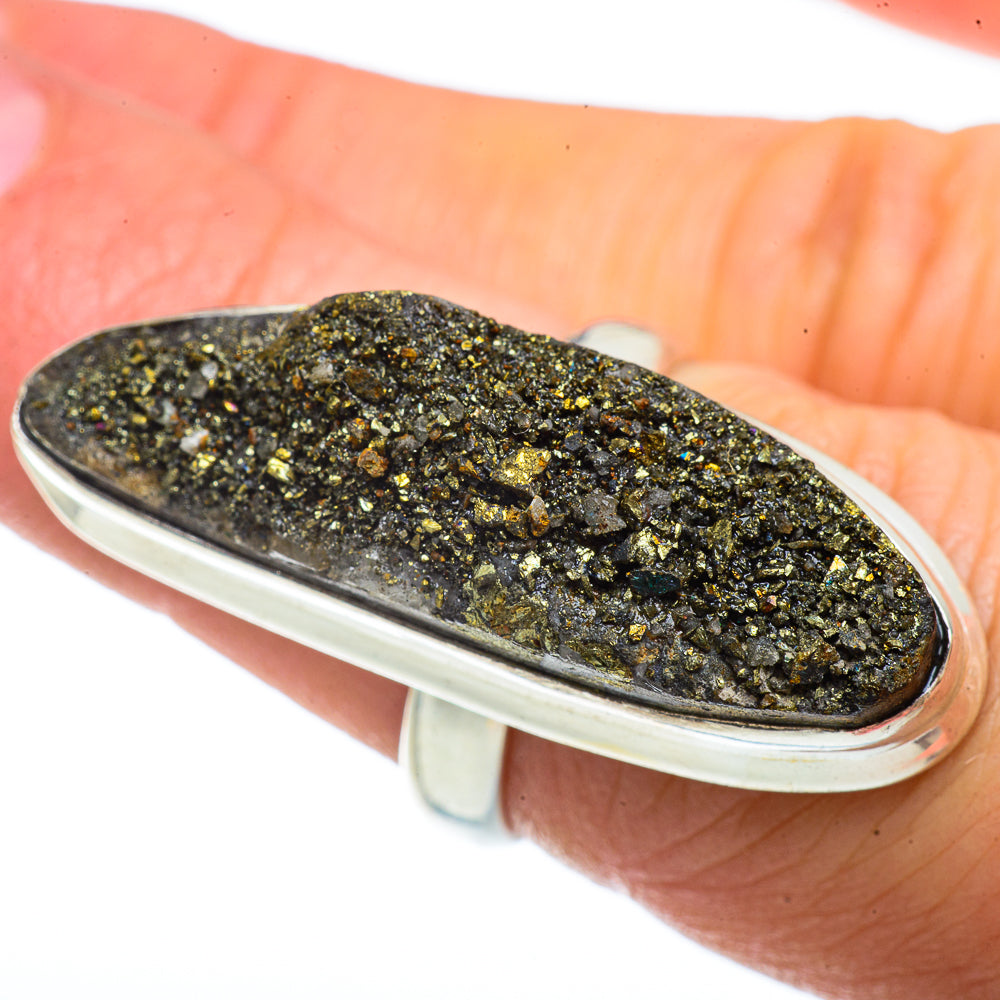 Spectro Pyrite Druzy Rings handcrafted by Ana Silver Co - RING42370