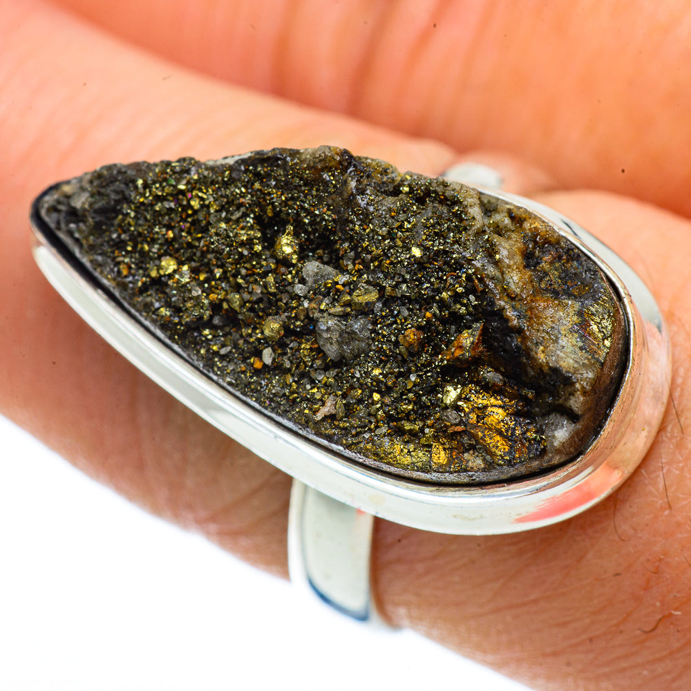 Spectro Pyrite Druzy Rings handcrafted by Ana Silver Co - RING42968