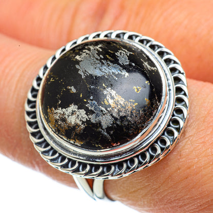 Pyrite In Black Onyx Rings handcrafted by Ana Silver Co - RING43290