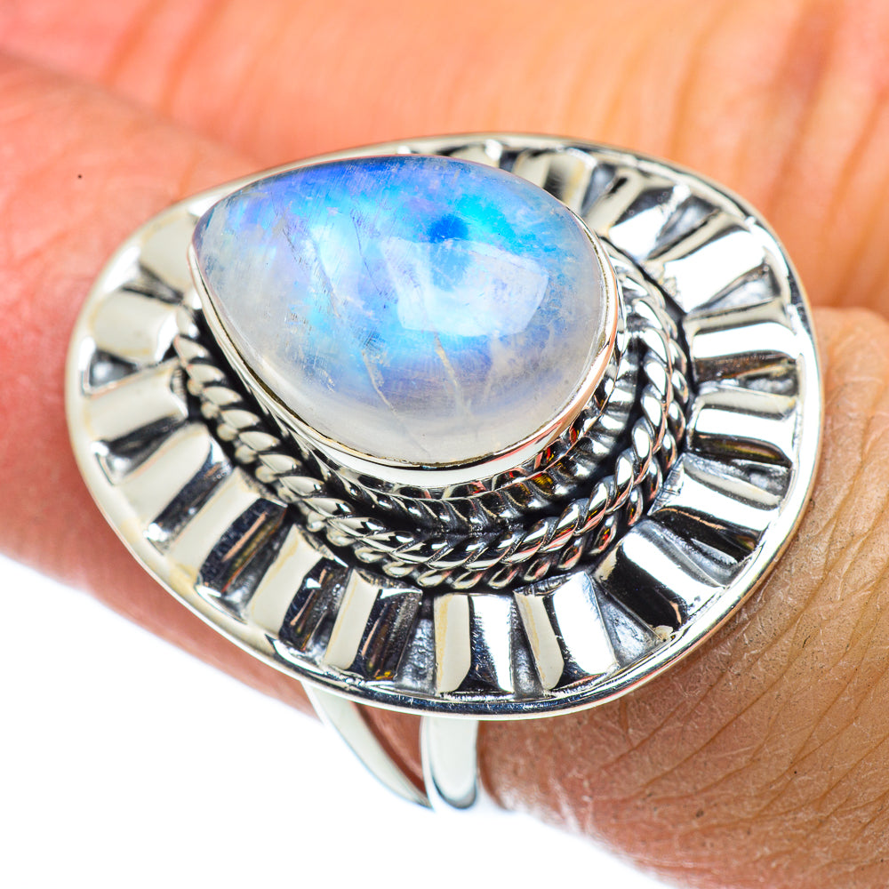 Rainbow Moonstone Rings handcrafted by Ana Silver Co - RING43371