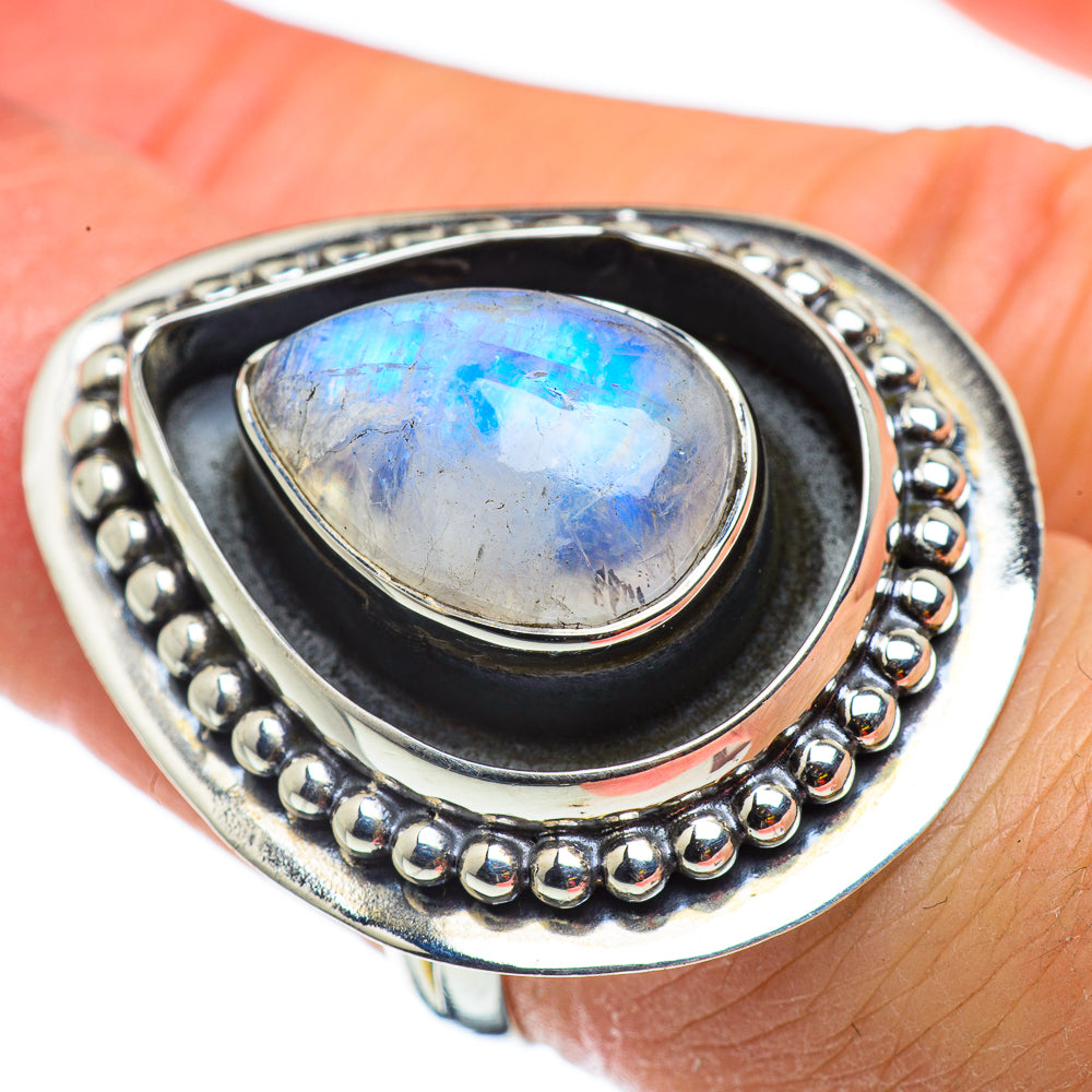 Rainbow Moonstone Rings handcrafted by Ana Silver Co - RING43453