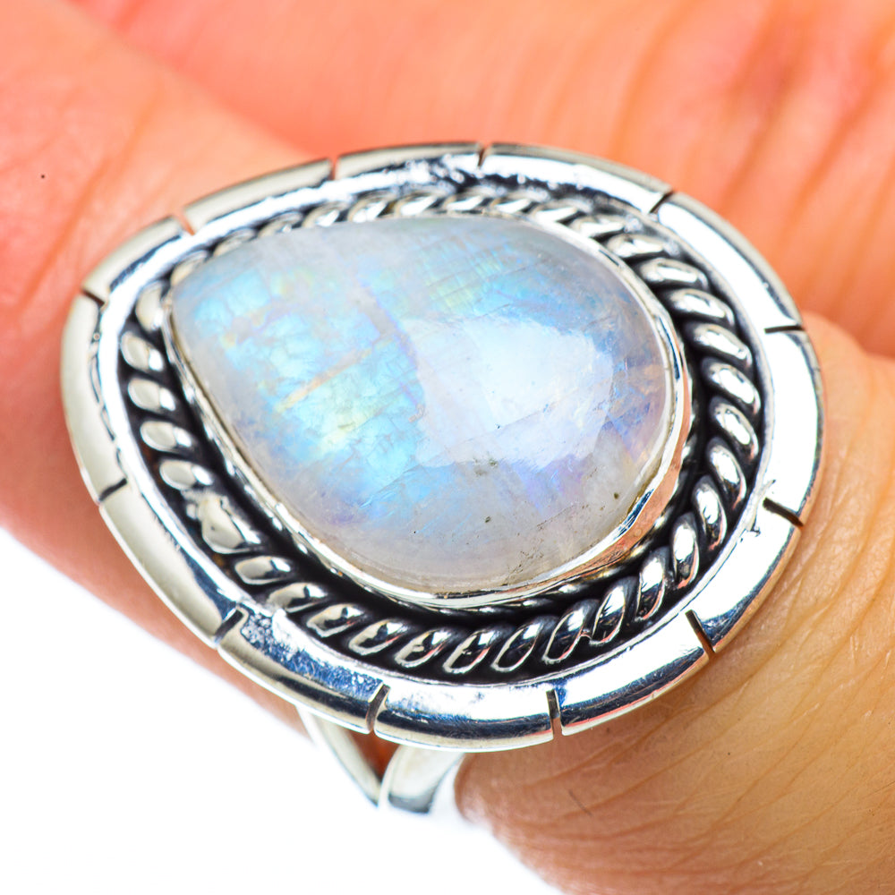 Rainbow Moonstone Rings handcrafted by Ana Silver Co - RING43593