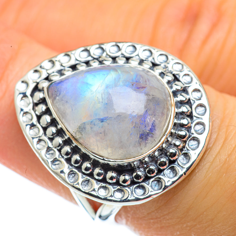 Rainbow Moonstone Rings handcrafted by Ana Silver Co - RING43661