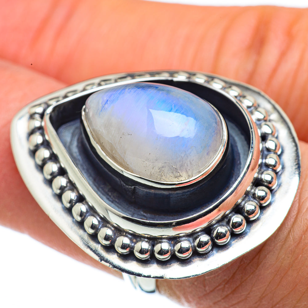 Rainbow Moonstone Rings handcrafted by Ana Silver Co - RING43756