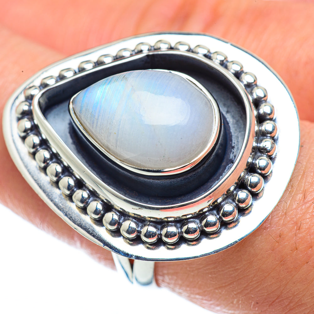 Rainbow Moonstone Rings handcrafted by Ana Silver Co - RING43830