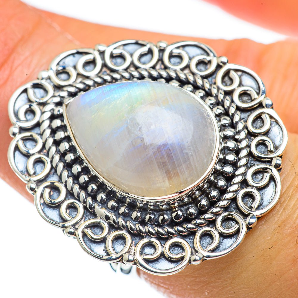 Rainbow Moonstone Rings handcrafted by Ana Silver Co - RING43861