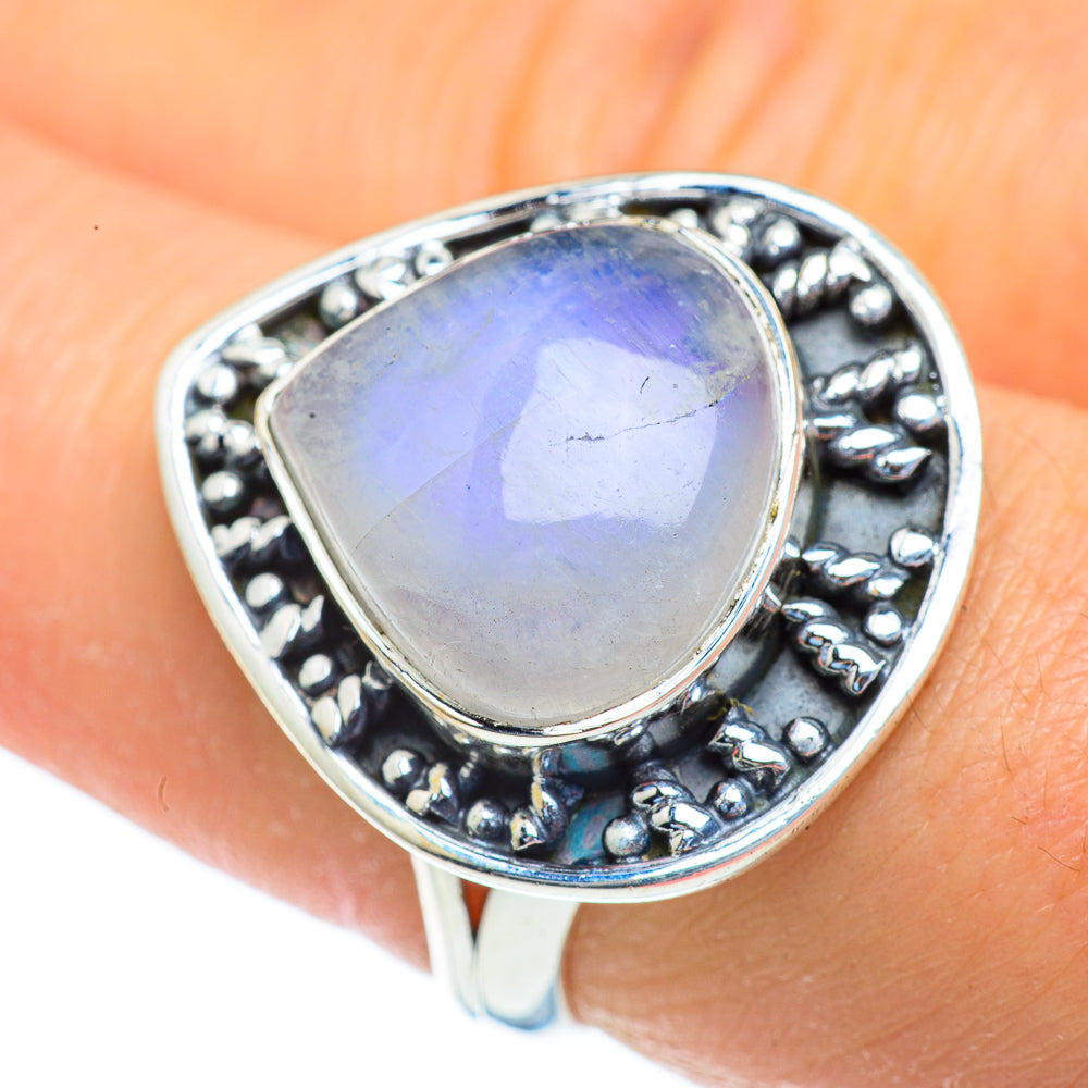 Rainbow Moonstone Rings handcrafted by Ana Silver Co - RING43910