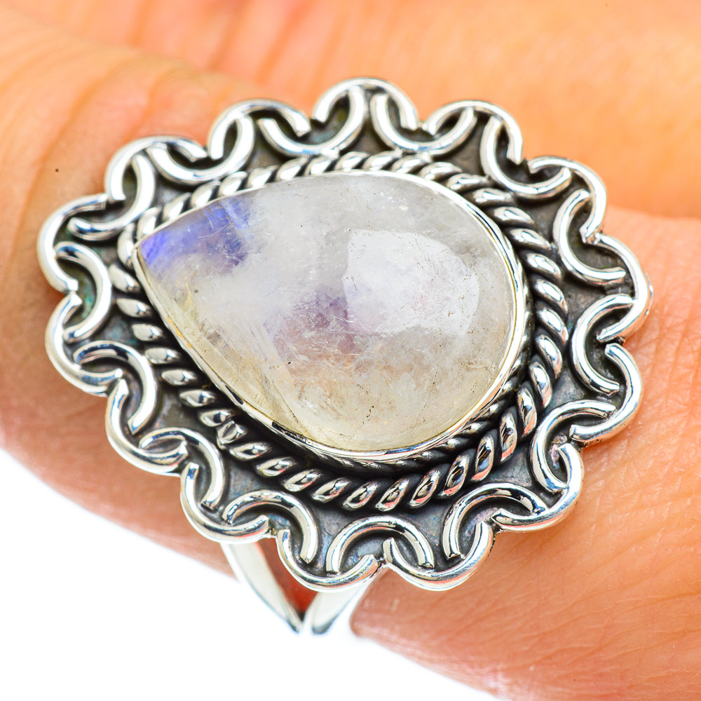 Rainbow Moonstone Rings handcrafted by Ana Silver Co - RING43986