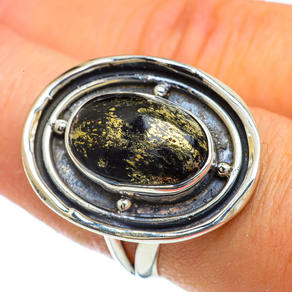 Pyrite In Black Onyx Rings handcrafted by Ana Silver Co - RING44045