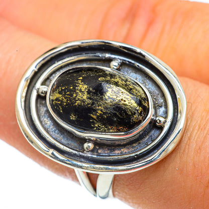 Pyrite In Black Onyx Rings handcrafted by Ana Silver Co - RING44045
