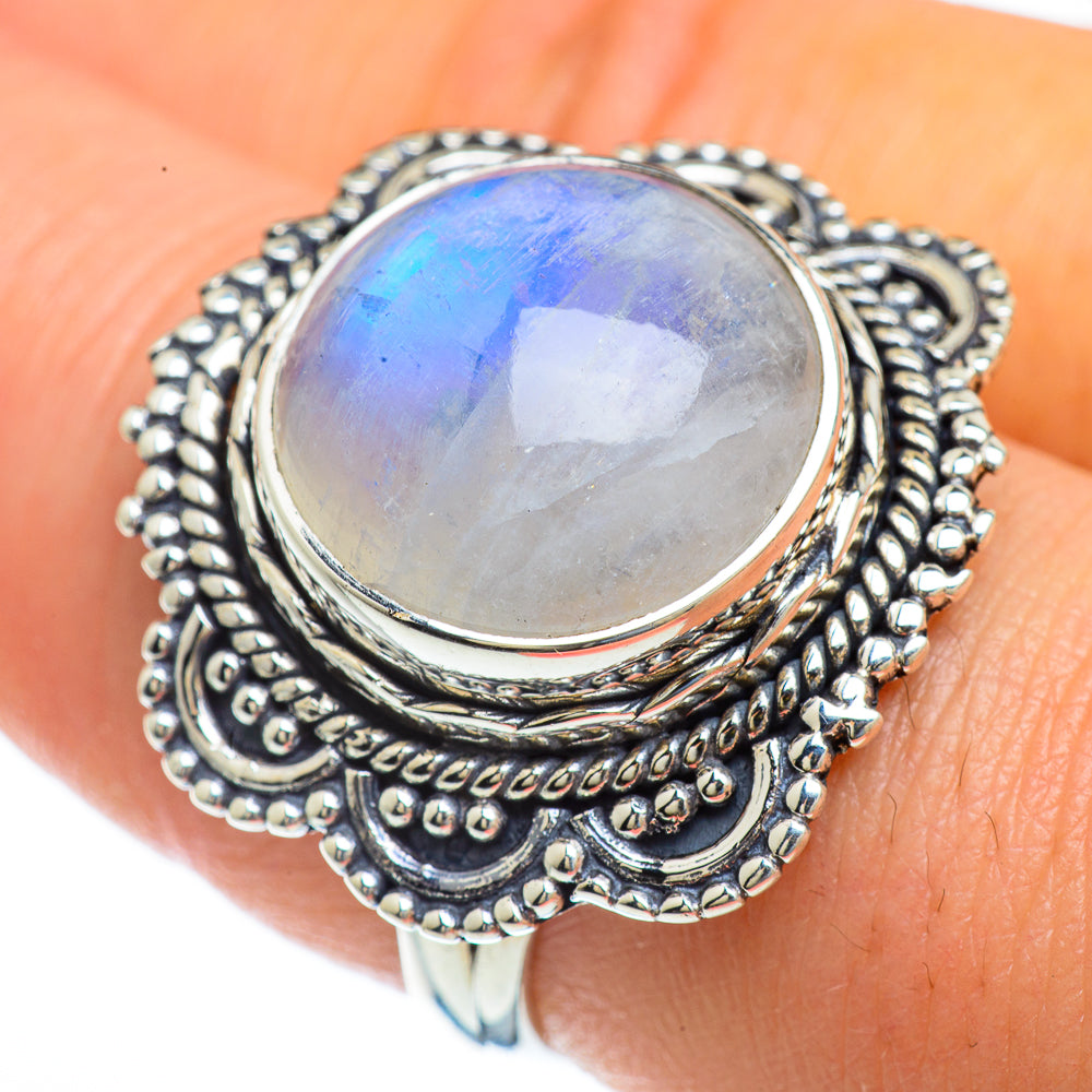 Rainbow Moonstone Rings handcrafted by Ana Silver Co - RING44089