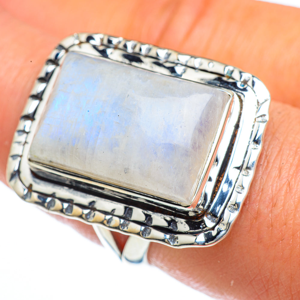Rainbow Moonstone Rings handcrafted by Ana Silver Co - RING44115