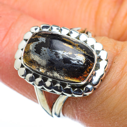 Pyrite In Black Onyx Rings handcrafted by Ana Silver Co - RING44368