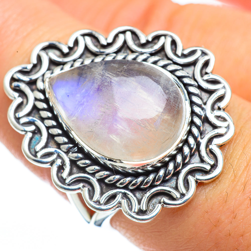 Rainbow Moonstone Rings handcrafted by Ana Silver Co - RING44449
