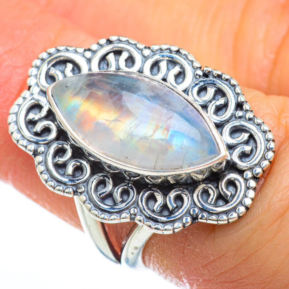Rainbow Moonstone Rings handcrafted by Ana Silver Co - RING44708