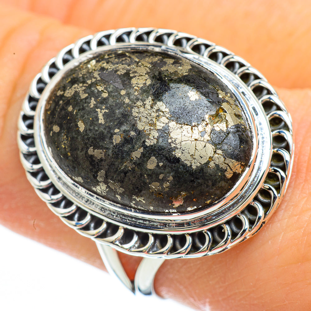 Pyrite In Black Onyx Rings handcrafted by Ana Silver Co - RING44762