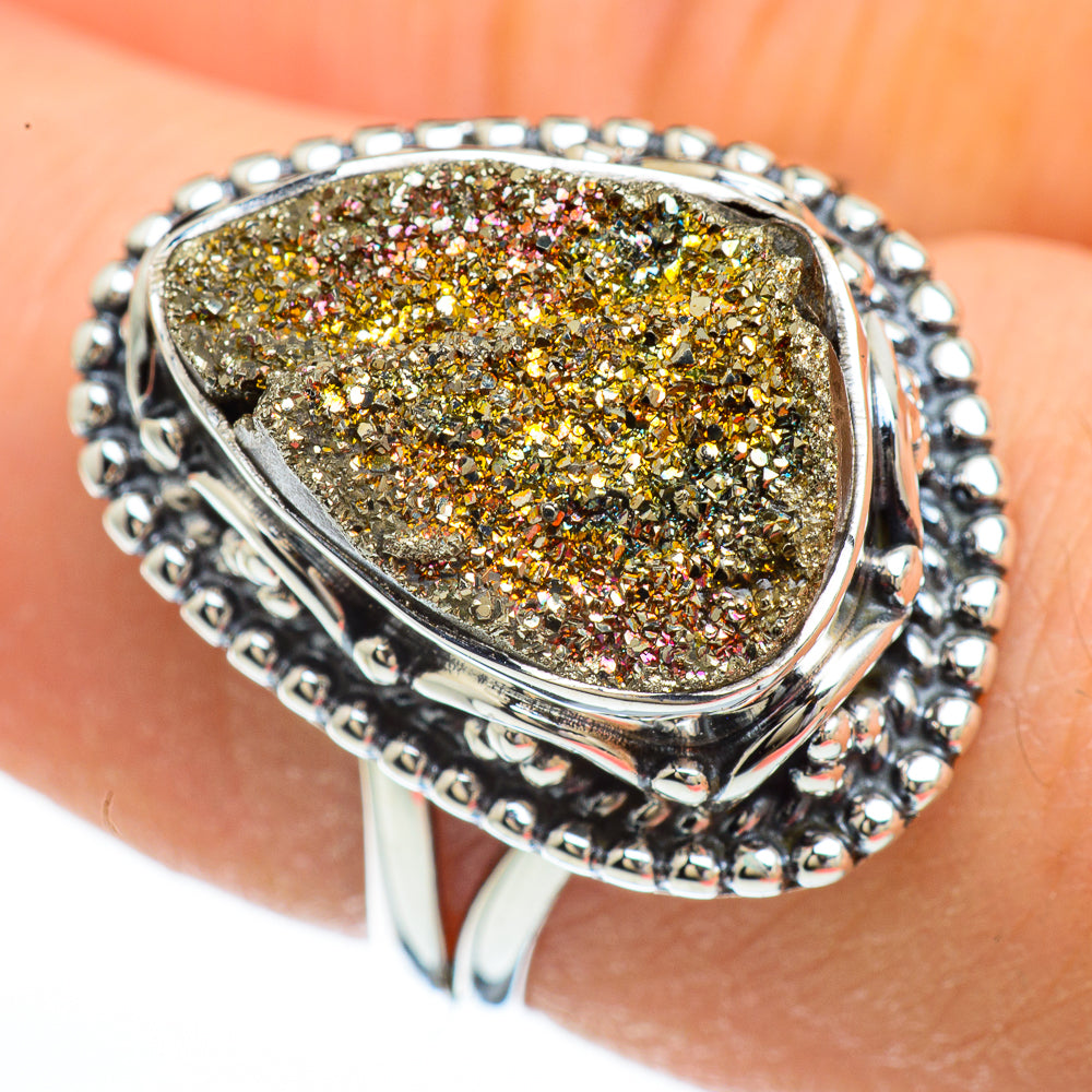 Spectro Pyrite Druzy Rings handcrafted by Ana Silver Co - RING44785