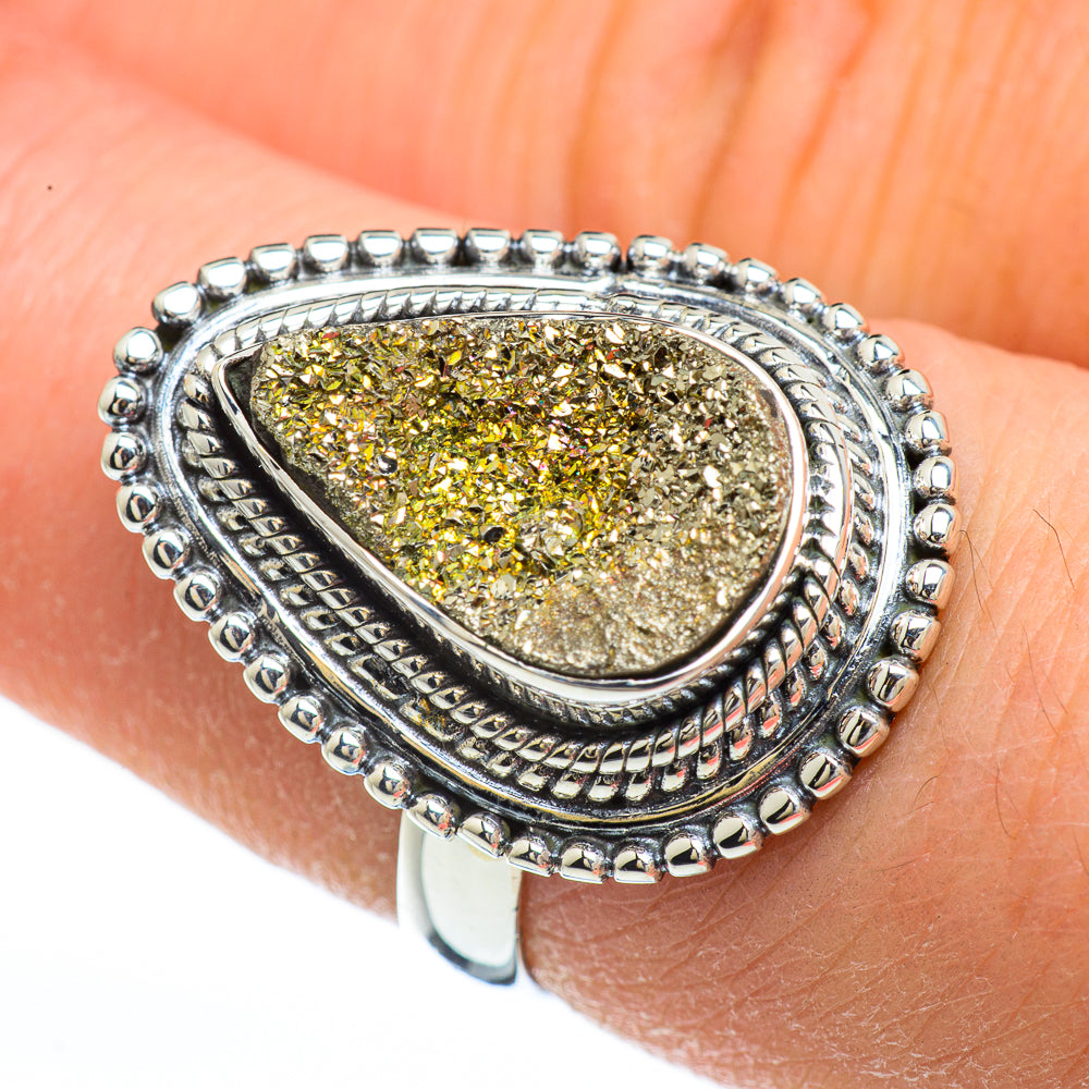 Spectro Pyrite Druzy Rings handcrafted by Ana Silver Co - RING44811