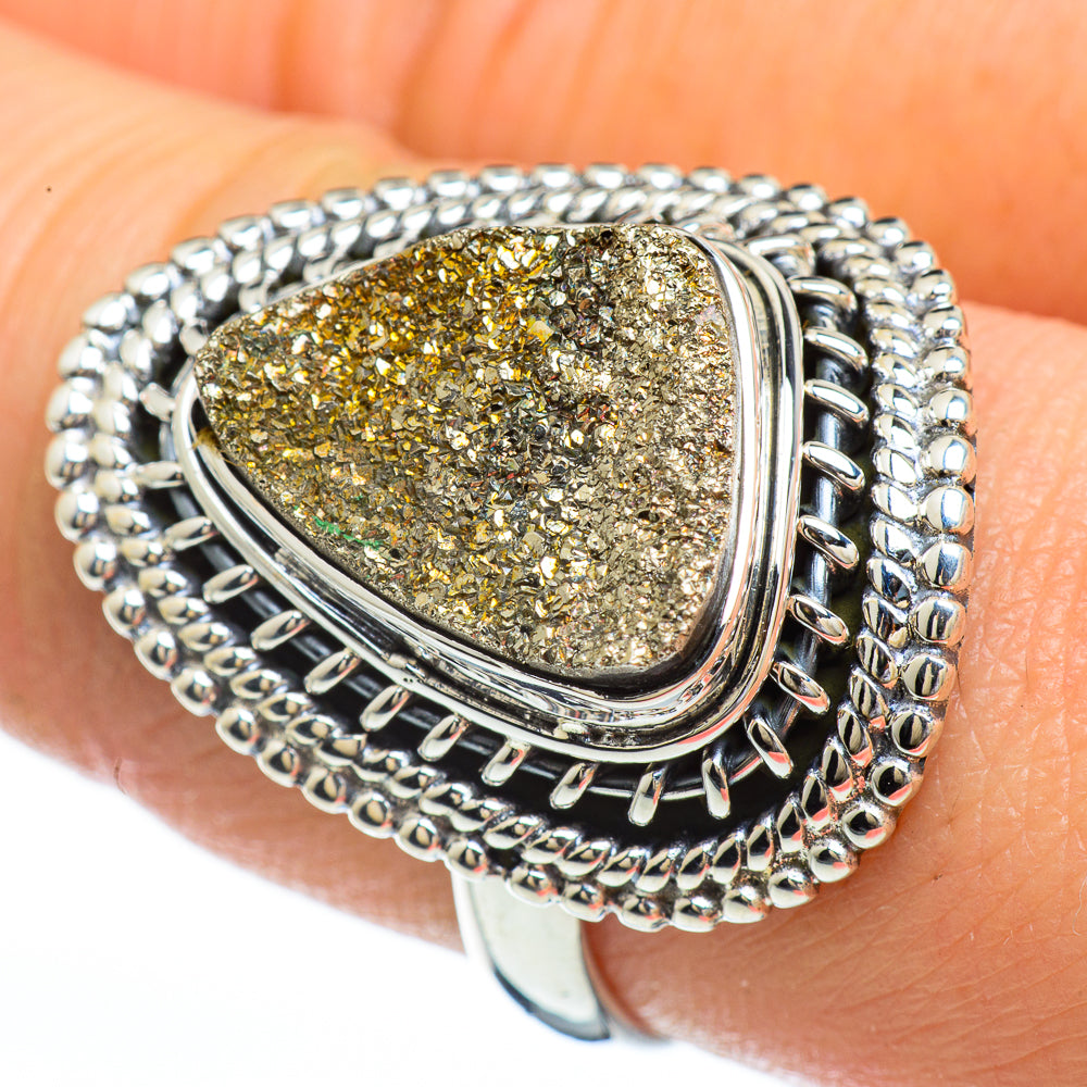 Spectro Pyrite Druzy Rings handcrafted by Ana Silver Co - RING45166
