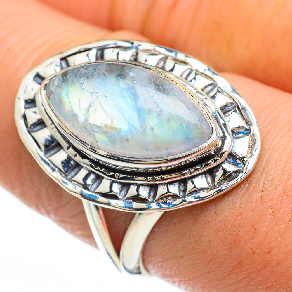 Rainbow Moonstone Rings handcrafted by Ana Silver Co - RING45195